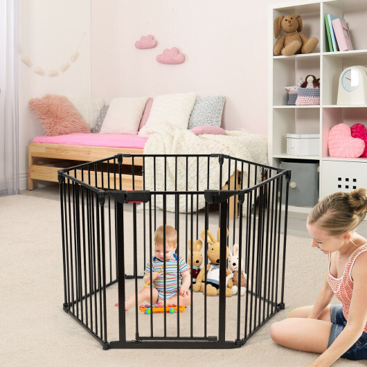 6 Panel Wall-mount Adjustable Baby Safe Metal Fence Barrier-Black - Color: Black - Size: 60 Degrees - Image 2