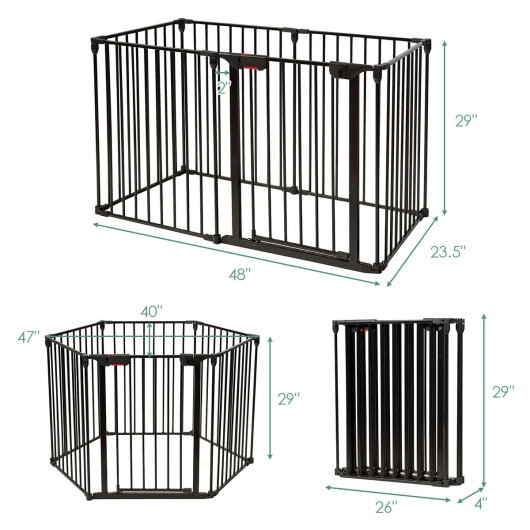 6 Panel Wall-mount Adjustable Baby Safe Metal Fence Barrier-Black - Color: Black - Size: 60 Degrees - Image 4