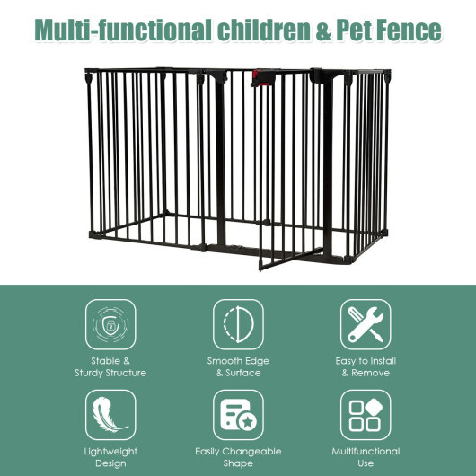 6 Panel Wall-mount Adjustable Baby Safe Metal Fence Barrier-Black - Color: Black - Size: 60 Degrees - Image 5