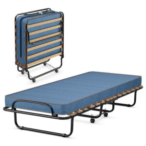 Portable Folding Bed with Memory Foam Mattress and Sturdy Metal Frame Made in Italy-Navy - Color: Navy