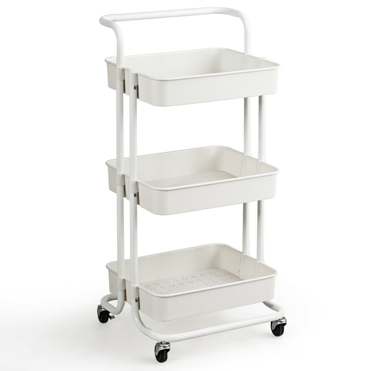 3-Tier Utility Cart Storage Rolling Cart with Casters-White - Color: White