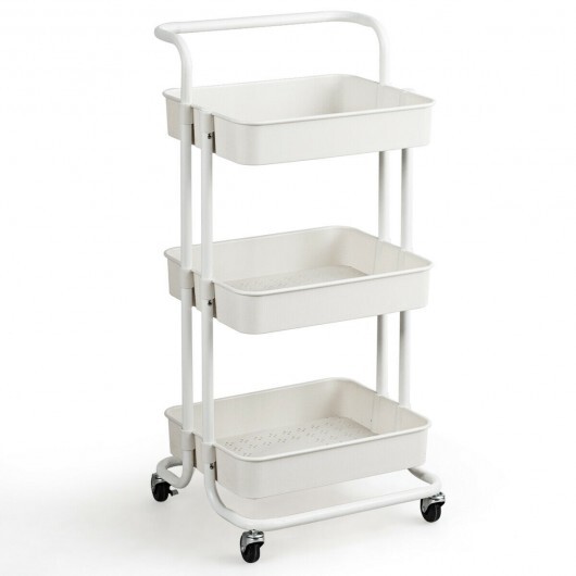 3-Tier Utility Cart Storage Rolling Cart with Casters-White - Color: White - Image 6