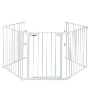 115 Inch Length 5 Panel Adjustable Wide Fireplace Fence-White - Color: White