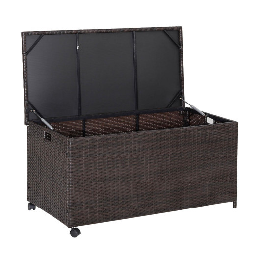 Outdoor Wicker Storage Box with Zippered Liner-50 Gallon - Color: Brown - Size: 50 Gallon
