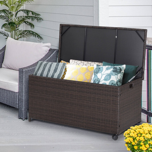 Outdoor Wicker Storage Box with Zippered Liner-50 Gallon - Color: Brown - Size: 50 Gallon - Image 2