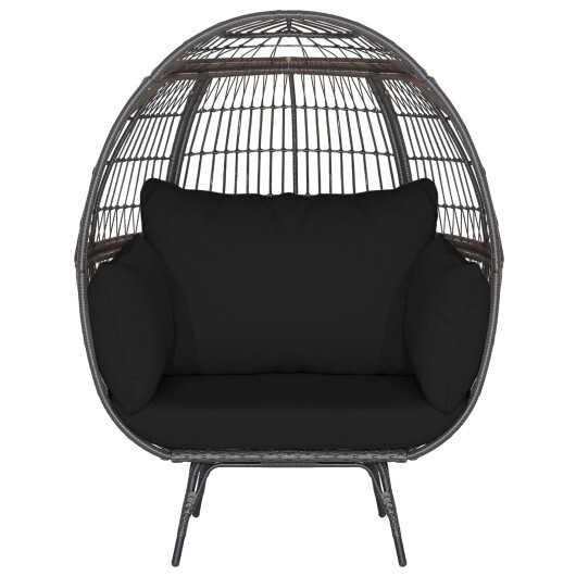 Oversized Indoor Wicker Egg Chair with Sturdy Metal Frame for Patio-Black - Color: Black