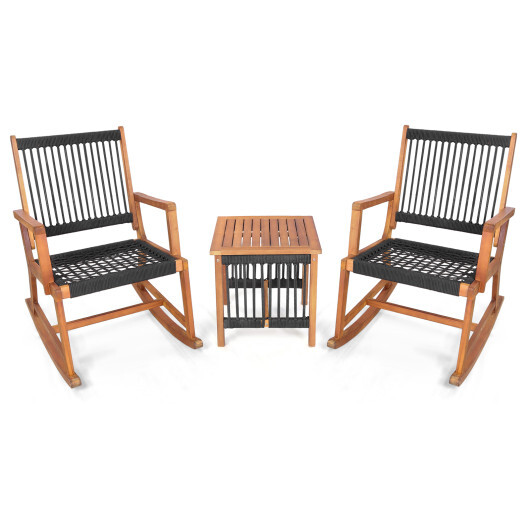 3 Pieces Acacia Wood Rocking Bistro Set - Color: Rustic Brown