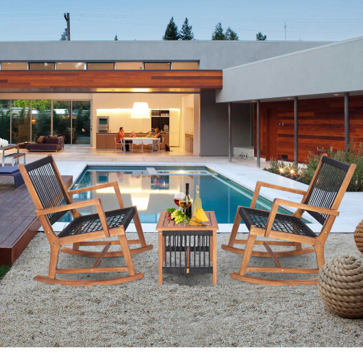 3 Pieces Acacia Wood Rocking Bistro Set - Color: Rustic Brown - Image 3