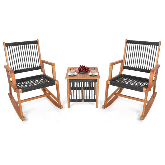 3 Pieces Acacia Wood Rocking Bistro Set - Color: Rustic Brown - Image 4