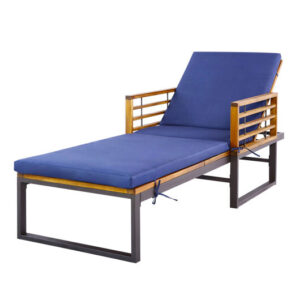 Adjustable Cushioned Patio Chaise Lounge Chair with 4-Level Backrest-Navy - Color: Navy