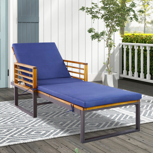 Adjustable Cushioned Patio Chaise Lounge Chair with 4-Level Backrest-Navy - Color: Navy - Image 2