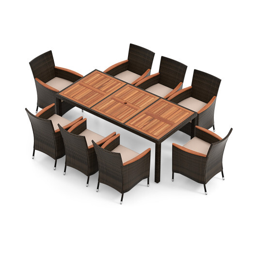 9 Piece Outdoor Dining Set with Umbrella Hole - Color: Brown