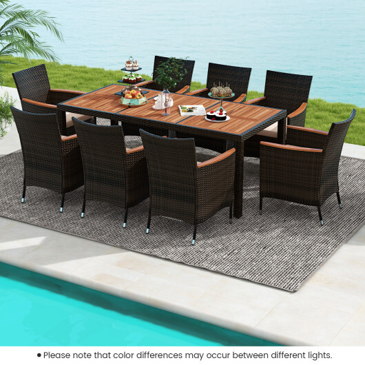 9 Piece Outdoor Dining Set with Umbrella Hole - Color: Brown - Image 2