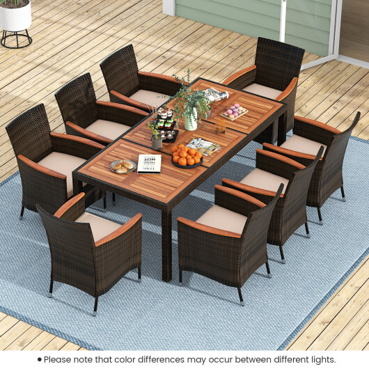 9 Piece Outdoor Dining Set with Umbrella Hole - Color: Brown - Image 3