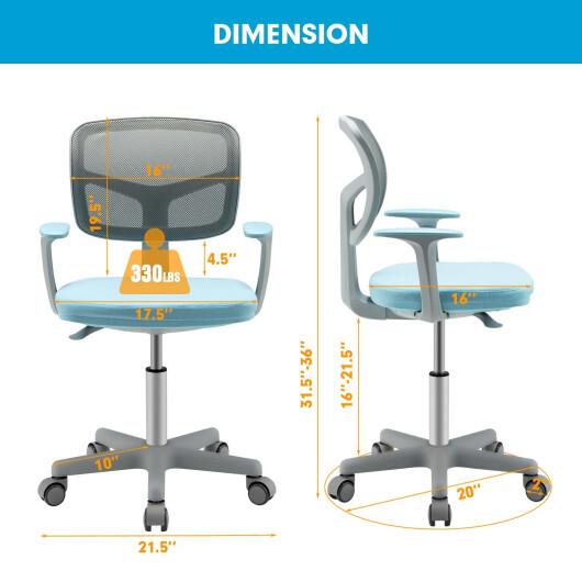 Adjustable Desk Chair with Auto Brake Casters for Kids-Blue - Color: Blue - Image 4