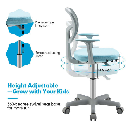 Adjustable Desk Chair with Auto Brake Casters for Kids-Blue - Color: Blue - Image 5