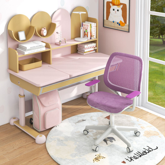 Swivel Mesh Children Computer Chair with Adjustable Height-Purple - Color: Purple - Image 2