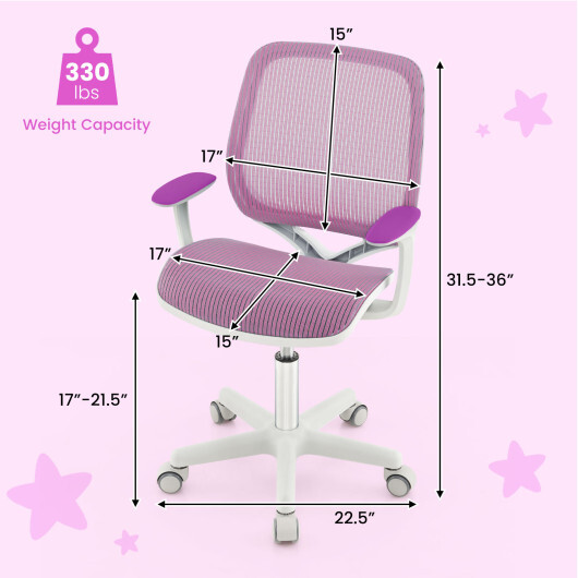 Swivel Mesh Children Computer Chair with Adjustable Height-Purple - Color: Purple - Image 5