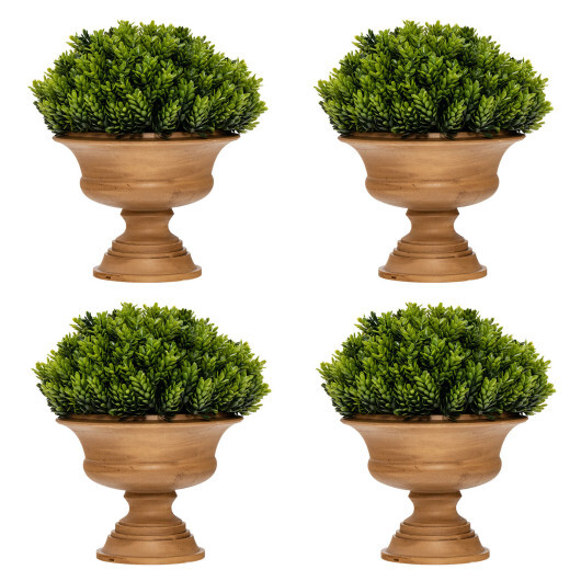 4 Pack Artificial Boxwood Topiary Trees - Color: Green