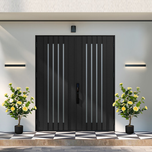 38 Inch Artificial Camellia Tree Faux Flower Plant in Cement Pot 2 Pack-Yellow - Color: Yellow - Image 3