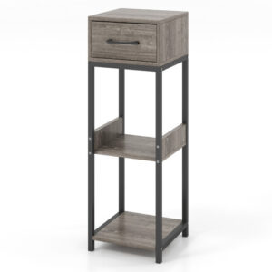3 Tier Tall Plant Stand with Drawer Anti-tipping Devices-Gray - Color: Gray