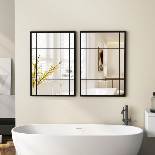 40 x 28 Inch Wall Mounted Mirror Metal Framed Hanging Mirror for Living Room Bedroom-Black - Color: Black - Image 2