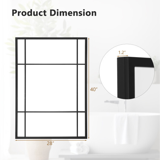40 x 28 Inch Wall Mounted Mirror Metal Framed Hanging Mirror for Living Room Bedroom-Black - Color: Black - Image 4