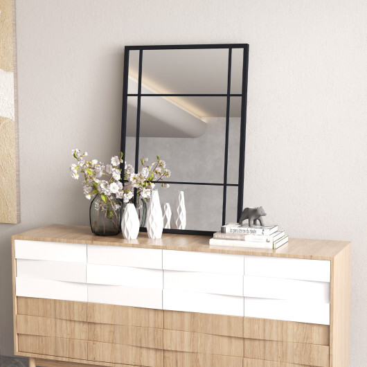 40 x 28 Inch Wall Mounted Mirror Metal Framed Hanging Mirror for Living Room Bedroom-Black - Color: Black - Image 5