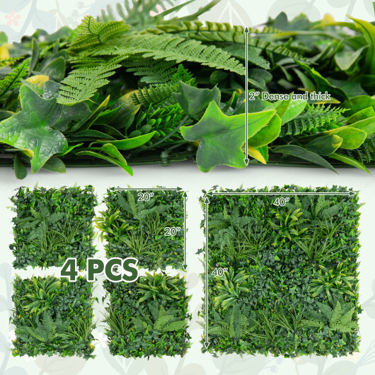 4 Pieces 20 x 20 Inch Artificial Hedge Boxwood Panels with Diverse Leaves - Color: Green - Image 5