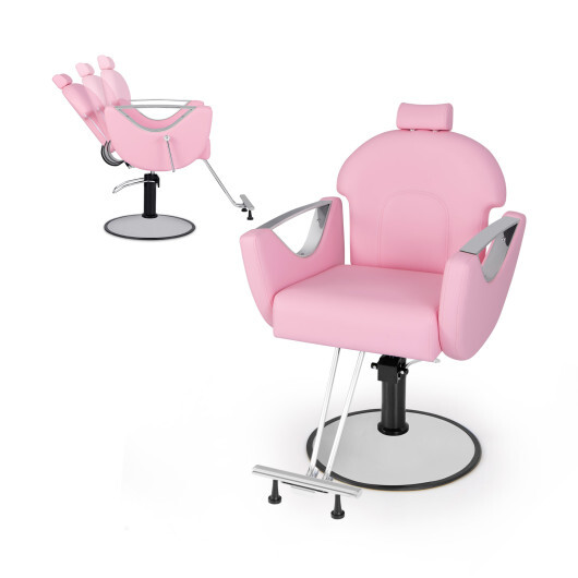 360?°Swivel Reclining Salon Chair for Hair Stylist-Pink - Color: Pink