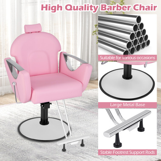 360?°Swivel Reclining Salon Chair for Hair Stylist-Pink - Color: Pink - Image 5
