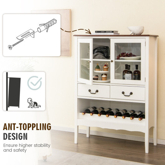 Sideboard Buffet Cabinet with 2 Tempered Glass Doors-White - Color: White - Image 3