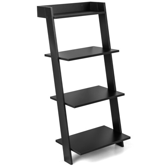 4-Tier Ladder Shelf with Solid Frame and Anti-toppling Device-Black - Color: Black