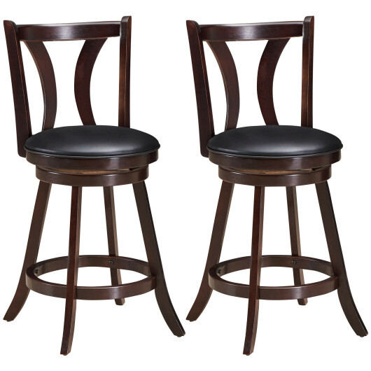 Set of 2 Swivel Bar stool 24 Inch Counter Height Leather Padded Dining Kitchen Chair-24 Inch - Color: Brown - Size: 24 inches