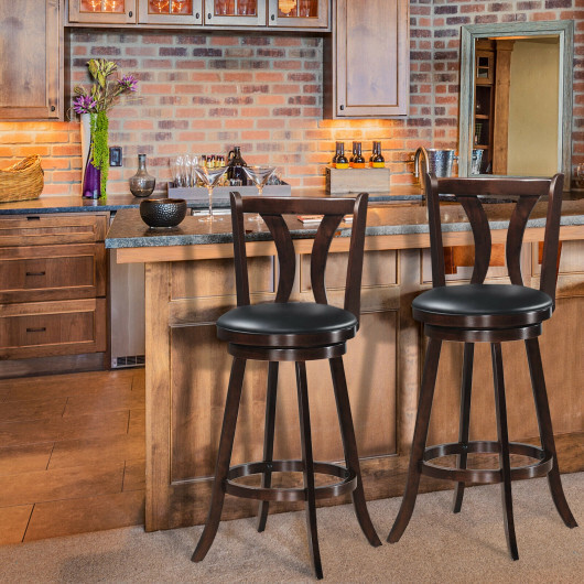 Set of 2 Swivel Bar Stools 29.5 Inch Bar Height Chairs with Rubber Wood Legs-29.5 Inch - Color: Brown - Size: 29.5 inches - Image 2