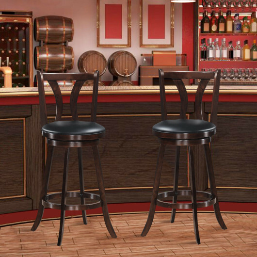 Set of 2 Swivel Bar Stools 29.5 Inch Bar Height Chairs with Rubber Wood Legs-29.5 Inch - Color: Brown - Size: 29.5 inches - Image 3
