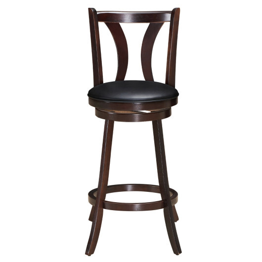 Set of 2 Swivel Bar Stools 29.5 Inch Bar Height Chairs with Rubber Wood Legs-29.5 Inch - Color: Brown - Size: 29.5 inches - Image 4