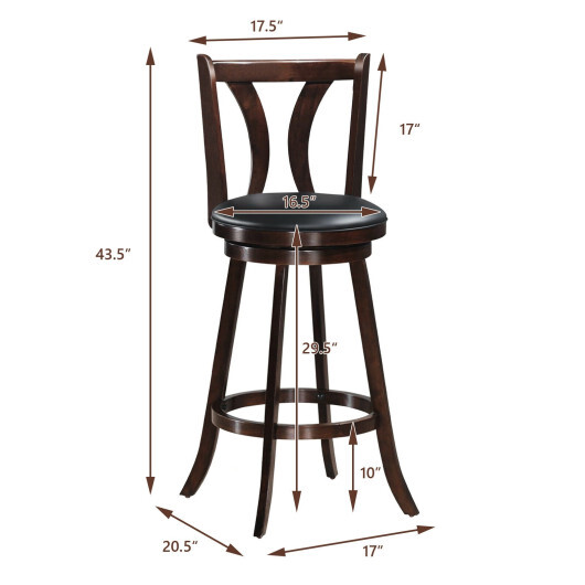 Set of 2 Swivel Bar Stools 29.5 Inch Bar Height Chairs with Rubber Wood Legs-29.5 Inch - Color: Brown - Size: 29.5 inches - Image 5