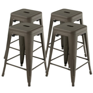 24 Inch Set of 4 Tolix Style Counter Height Barstool Stackable Chair-Gun - Color: Gun