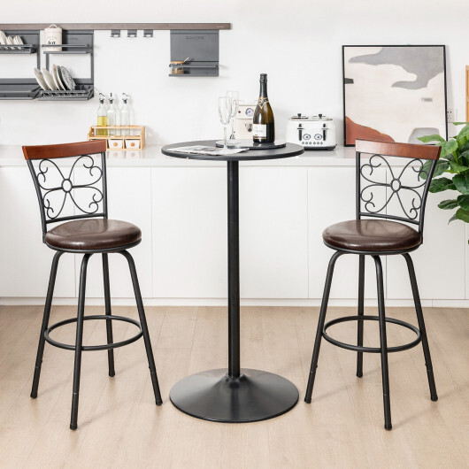 2 Pieces 24-30 Inch Adjustable PU Cushioned Swivel Barstools-Brown - Color: Brown - Image 3