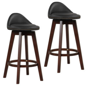 2 Pieces Cushioned Swivel Bar Stool Set with Low Back-Black - Color: Black