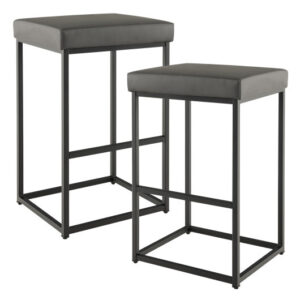 30 Inch Barstools Set of 2 with PU Leather Cover-Gray - Color: Gray