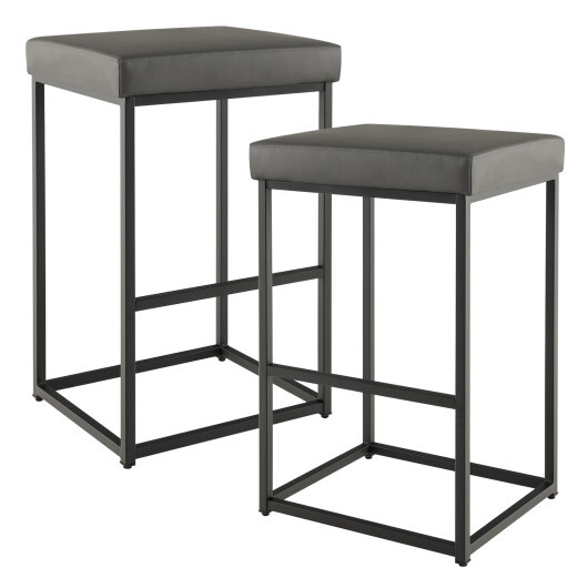 30 Inch Barstools Set of 2 with PU Leather Cover-Gray - Color: Gray