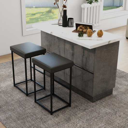 30 Inch Barstools Set of 2 with PU Leather Cover-Gray - Color: Gray - Image 2