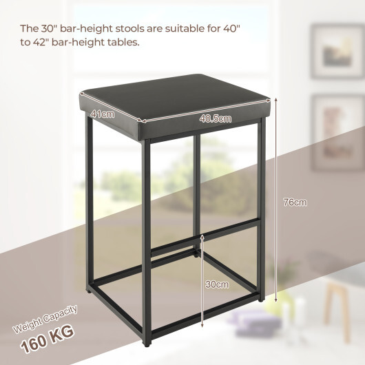 30 Inch Barstools Set of 2 with PU Leather Cover-Gray - Color: Gray - Image 4