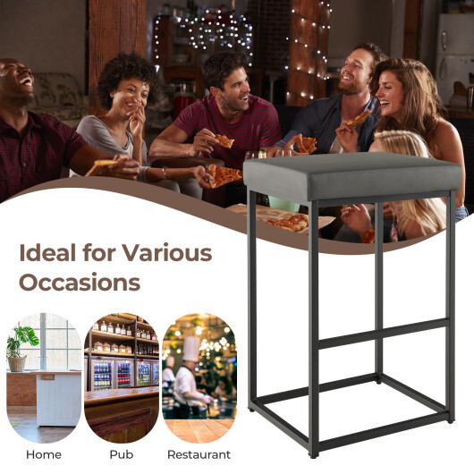 30 Inch Barstools Set of 2 with PU Leather Cover-Gray - Color: Gray - Image 5