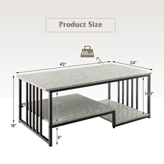 Faux Marble Coffee Table with Open Storage Shelf-Gray - Color: Gray - Image 5