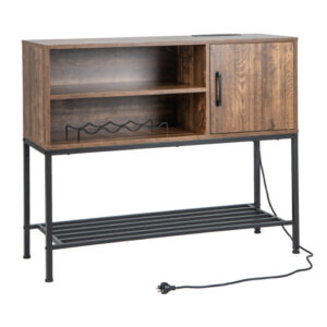 Buffet Sideboard Coffee Bar Cabinet with Power Outlets and USB Ports-Rustic Brown - Color: Rustic Brown