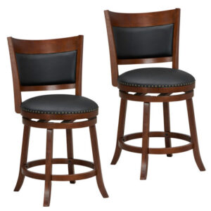 Swivel Bar Stools Set of 2 with 20 Inch Wider Cushioned Seat-Brown - Color: Brown