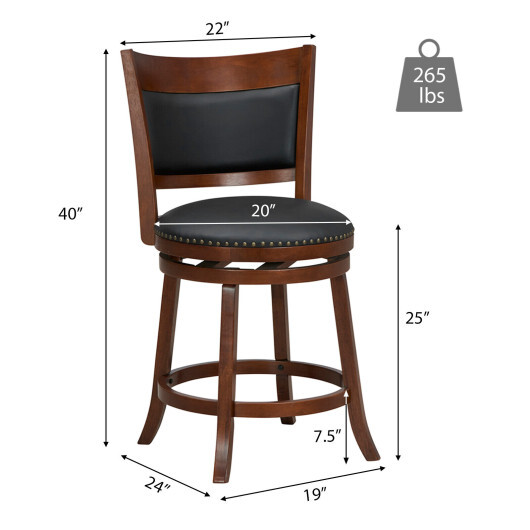 Swivel Bar Stools Set of 2 with 20 Inch Wider Cushioned Seat-Brown - Color: Brown - Image 2